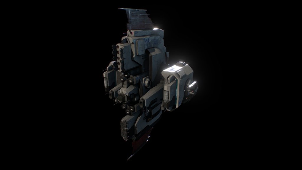 An asset for the indie game Astrokill. This is the siege engine of the Dominion of Man faction.

Its offensive systems consist of a pair of light turrets, two heavy mass drivers and a sizable magazine of 60mm rockets. Additionally, it carries nuclear weapons for attacking heavily defended targets. The DOM gunship is more lightly armored than its OBA counterpart, and is usually accompanied by an escort of fighters to ensure its deadly payload is delivered 3d model