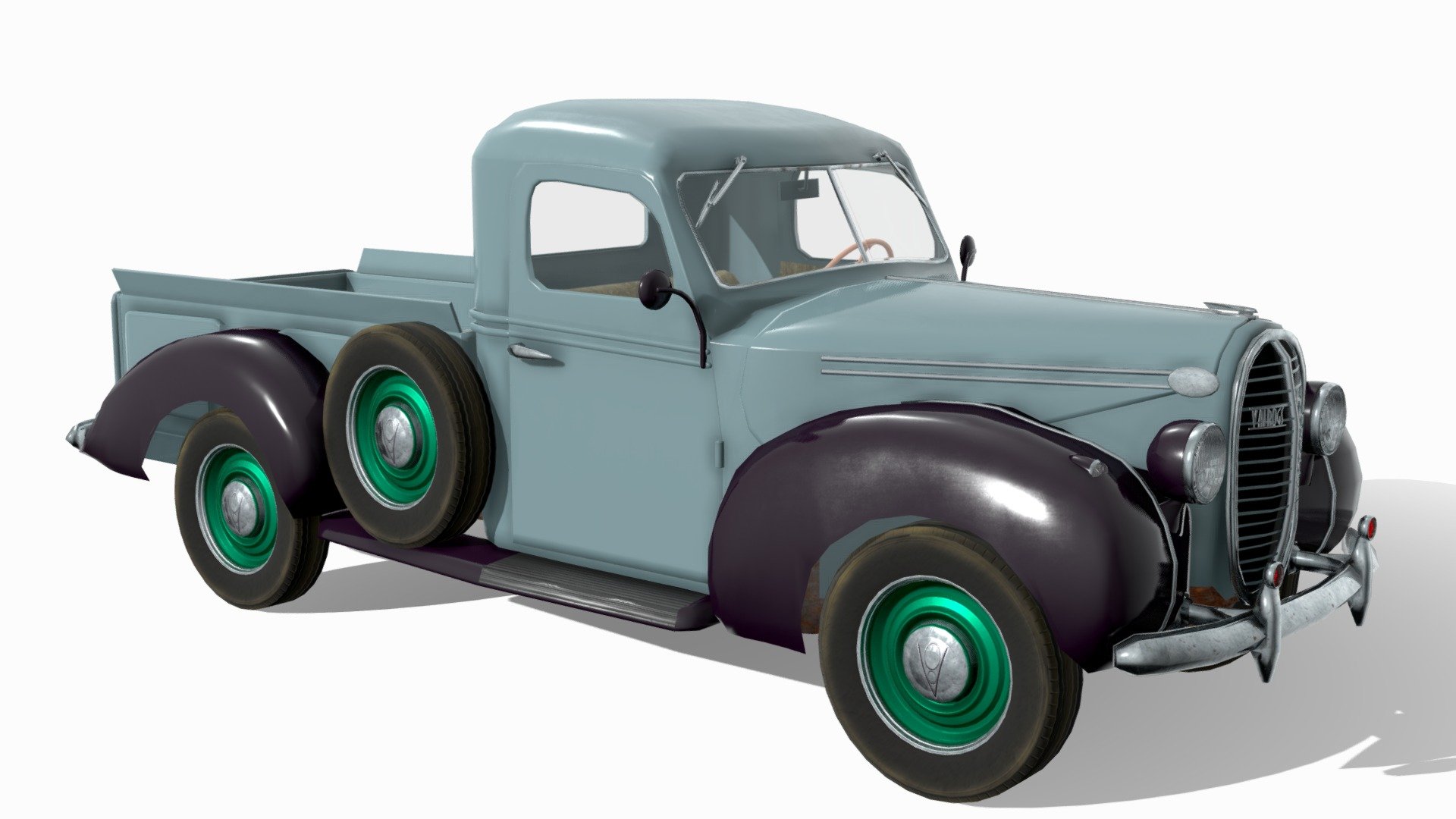 1938 Ford V8 Pick-up truck, branded as Vairogs (Lat: ‘shield’) for the Latvian market. 3D model based on my previous works, below 50k tris, low poly tyres and wheels. .zip file contains all textures and a .blend file. Model is not triangulized, so if you wish, it should be easy to modify it!

If you wish to request a custom model, or have any questions, email me at libaumedia@outlook.com Thank you, Robin of Libau Media 3d model