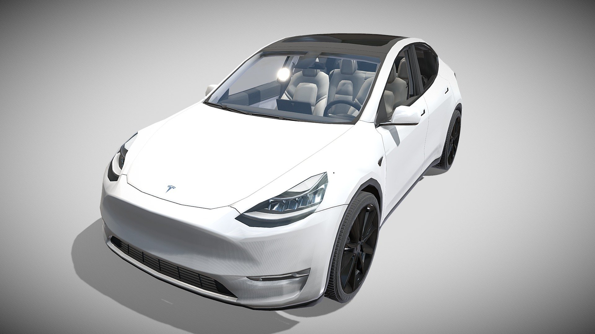 Tesla Model Y with a detailed interior 3d model rendered with Cycles in Blender, as per seen on attached images.

File formats:
-.blend, rendered with cycles, as seen in the images;
-.blend, open, rendered with cycles, as seen in the images;
-.obj, with materials applied;
-.obj, open, with materials applied;
-.dae, with materials applied;
-.dae, open, with materials applied;
-.fbx, with material slots applied;
-.fbx, open, with material slots applied;
-.stl;
-.stl, open;

Files come named appropriately and split by file format.

3D Software:
The 3D model was originally created in Blender 2.79 and rendered with Cycles.

Materials and textures:
The models have materials applied in all formats, and are ready to import and render.
The models come with twp png textures.

Preview scenes:
The preview images are rendered in Blender using its built-in render engine &lsquo;Cycles' 3d model