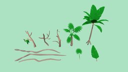 Poly Jungle plants, branches, vegetation, palms, assetstore, unity, unity3d, lowpoly