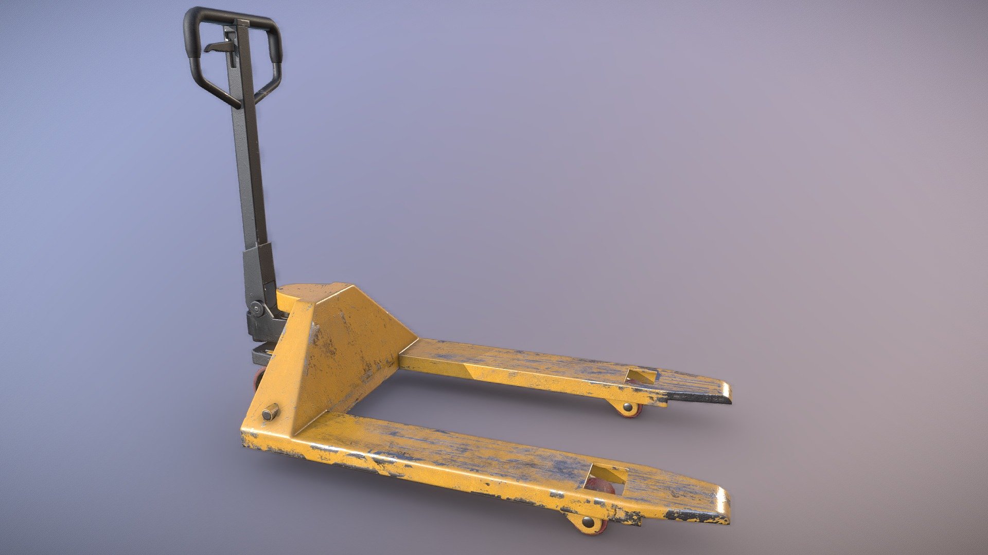 Pallet Jack designed for PBR engines.

Originally modeled in 3ds Max 2019. Download includes .max, .fbx, .obj, metal/roughness PBR textures, textures for Unity and Unreal Engines, and additional texture maps such as curvature, AO, and color ID.

Specs


Scaled to approximate real world size (centimeters)
Mesh is in tris and quads, no n-gons.

Textures

1 Material: 2048x2048 Base Color, Roughness, Metallic, Normal, AO

Unity Engine 5 Textures: AlbedoTransparency, MetallicSmoothness, Normal, Occlusion

Unreal Engine 4 Textures: BaseColor, Normal, RoughnessMetallicAO - Pallet Jack - Buy Royalty Free 3D model by Luchador (@Luchador90) 3d model