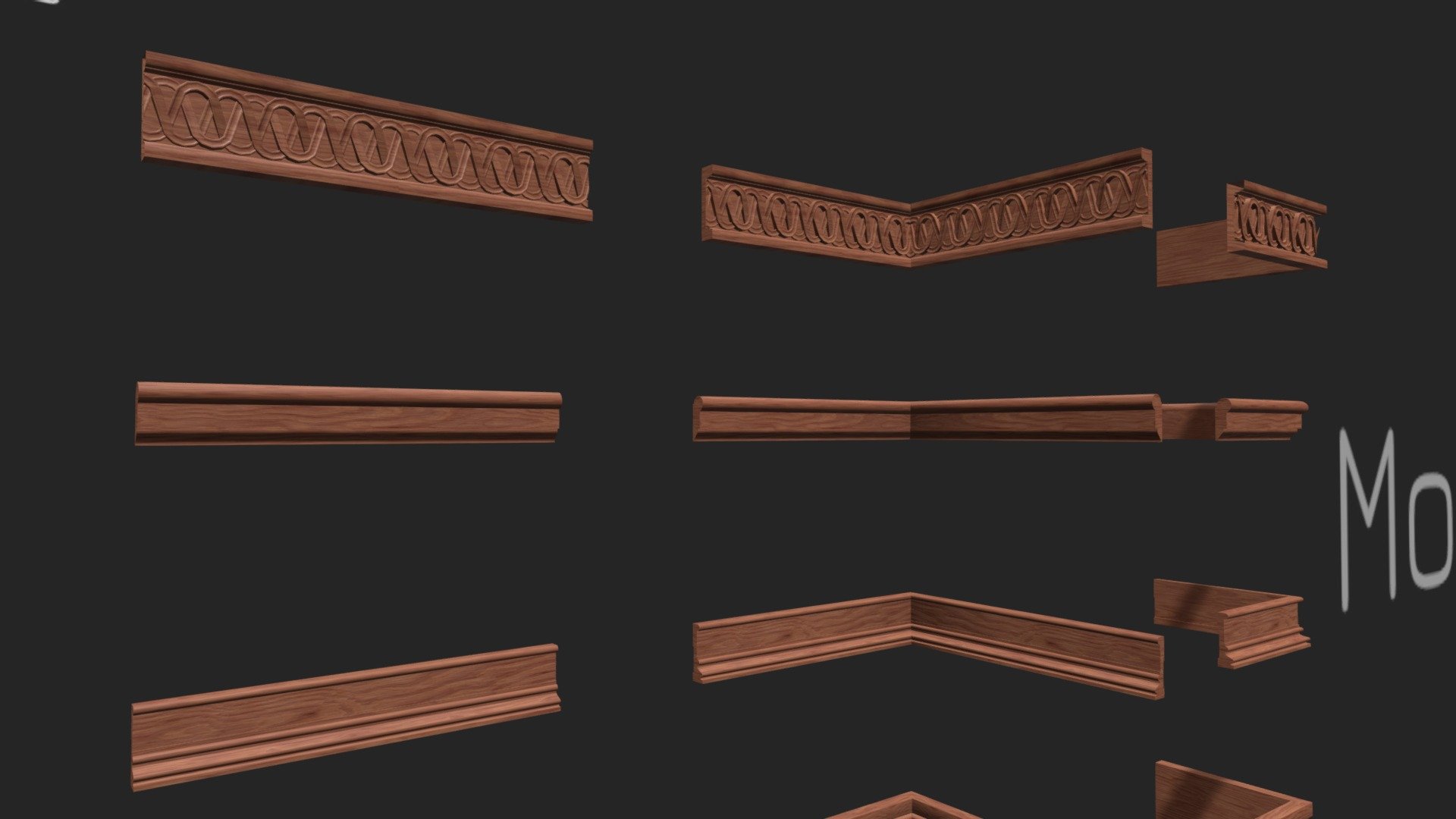 A large set of Mouldings and skirtings for trims, rooms, furniture, corridors and many more. 
Featuring some of the industry's wide range of products found around today.

Create seamless joints using the pre constructed corners or cut and shape them using your
own choice of 3d software to created stunning 3d concepts 3d model