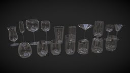 Drinking Glass Set drink, cocktail, wine, drinking, glasses, kitchen, juice, glassware, cocktail-glass, wine-glass, glass, lowpoly, livingroom, drinking-glasses, drinking-glass, juice-glass, lowpoly-glass