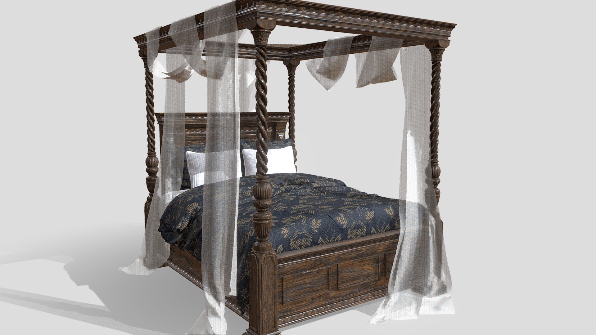 Inspiration from www.petrondesign.com - Four-Poster Canopy Bed - Buy Royalty Free 3D model by Michaela Blanchfield (@michaelablanchfield) 3d model