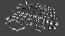 Robot parts (kitbash pack) armor, mech, videogame, legs, pack, piston, vr, mecha, android, head, machine, prosthetic, kitbash, kitbashing, character, asset, game, robot, hand, robots, framestock