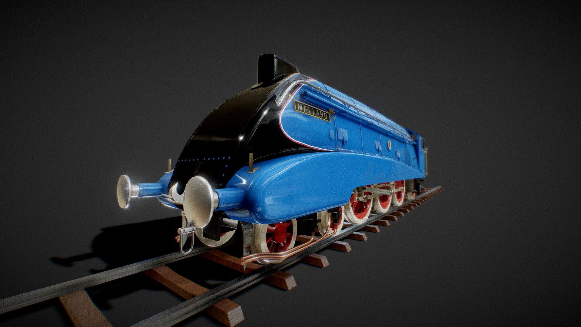 Mallard is the holder of the world speed record for steam locomotives at 126 mph (203 km/h) on 3 July 1938. The A4 class was designed by Nigel Gresley to power high-speed streamlined trains. The wind-tunnel-tested, aerodynamic body and high power allowed the class to reach speeds of over 100 miles per hour (160 km/h), although in everyday service it rarely attained this speed. While in British Railways days regular steam-hauled rail services in the UK were officially limited to a 90 mph &lsquo;line speed', pre-war, the A4s had to run significantly above 90 mph just to keep schedule on trains such as the Silver Jubilee and The Coronation, with the engines reaching 100 mph on many occasions. Mallard covered almost one and a half million miles (2.4 million km) before it was retired in 1963 3d model