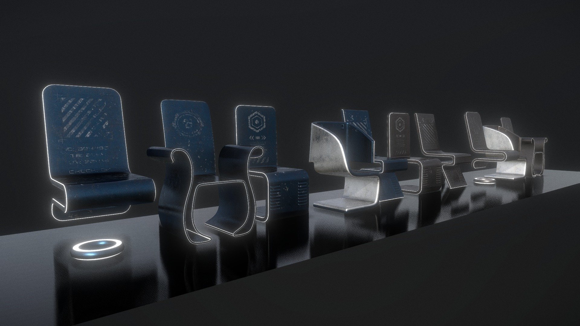 Sci-fi Chairs with all the Textures like diffuse,normal,roughness and Metallic with 3 color variations.
You can easily remove the emissive edges by removing the emissive Material from the mesh.
All the Required files/Textures are contained in Additional Files.
Thank You!

Free version will be available soon - Sci-fi Chairs - Buy Royalty Free 3D model by Nicholas-3D (@Nicholas01) 3d model