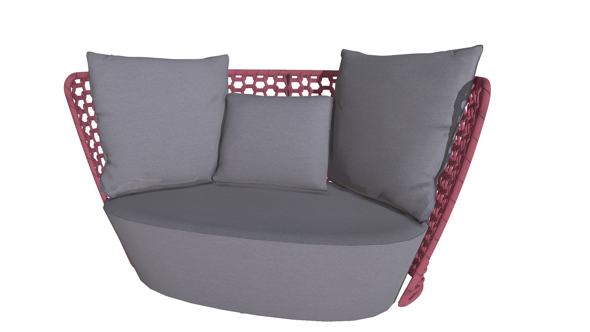 The Faye Beach Sofa is made from industry leader Sunproof fabric and an aluminum frame.  The intricate lattice patter neatly juxtaposes with the thick and comfy cushions of the seat and back.  This piece is wonderfully modern with many architectural beauty cues. www.zuomod.com/faye-bay-beach-sofa-cranberry-gray - Faye Bay Beach Sofa Cranberry & Gray - 703587 - Buy Royalty Free 3D model by Zuo Modern (@zuo) 3d model