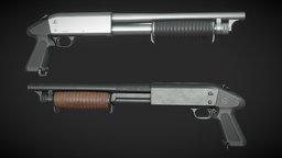 Ithaca Model 37 "Stakeout" Shotgun firearm, ithaca, 37, 12gauge, weapon, pbr, lowpoly, model, gameasset, shotgun, gun, stakeout, longarm