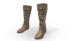 Brown Leather Female Flat Knee Boots