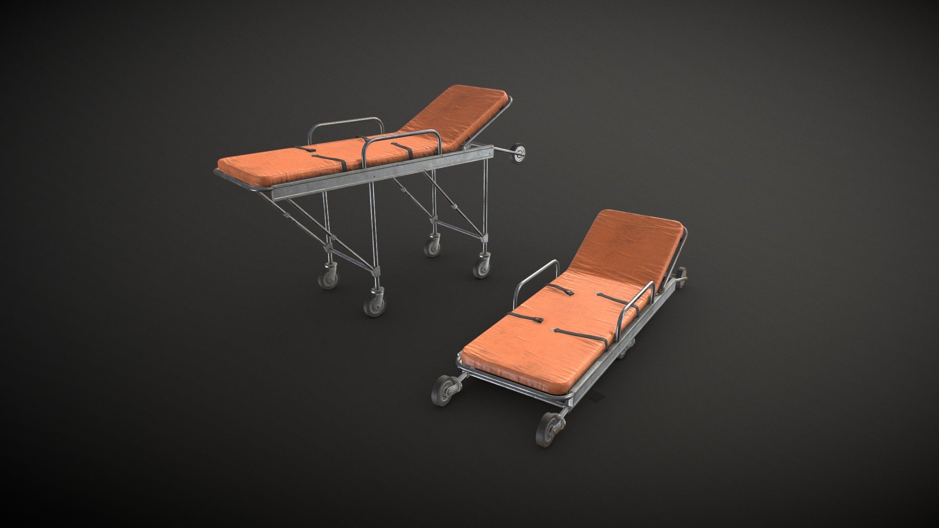 Low Poly 3D model of an Ambulance Stretcher:

The model is gameready and includes 2 versions (open and folded) to use on street or in ambulance:


Real-world scale and centered.
The unit of measurement used for the model is centimeters
Approx. dimensions: Lenght - 190cm / Width: 60cm / Height: 120cm   
2 versions included: Open and Folded (model is not rigged)
PBR textures made in Substance Painter
Second uv channel included for lightmaps.
Packed ORM textures included for Unreal.
Approx. average texel density: 1147 px/m

Polys: 1.682 (3.344 tris)

Maps size:  2048x2048

Provided Maps:


Albedo
Normal
Roughness
Metalness
AO
ORM

Formats Incuded - MAX / BLEND / OBJ / FBX 

This model can be used for any game, film, personal project, etc. You may not resell or redistribute any content - Ambulance Stretcher - Low Poly - Buy Royalty Free 3D model by MSWoodvine 3d model