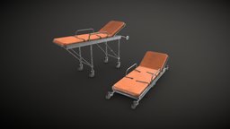 Ambulance Stretcher trolley, bed, ambulance, care, patient, prop, aid, equipment, emergency, hospital, health, rescue, stretcher, asset, lowpoly, medical, gameready