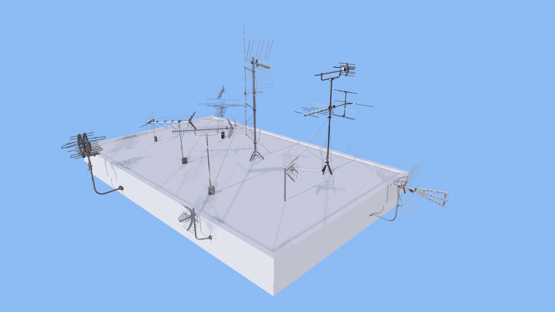Antennas Pack - a low poly asset pack of various TV Antenna models. From small to big, great for any roof decoration.




Includes 10 models.

Models are Game-Ready/VR ready.

Models are UV mapped and unwrapped (non overlapping).

Assets are fully textured, 2048x2048 .png’s. Textures for PBR MetalRough setup.

Models are ready for Unity and Unreal game engines.

File Formats: .FBX

Additional zip file contains all the files 3d model