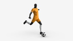 Male Mannequin in Soccer Uniform in Action 02 shirt, football, action, template, shorts, clothes, player, mockup, soccer, boots, mannequin, team, uniform, jersey, 3d, pbr, sport, ball, uppers