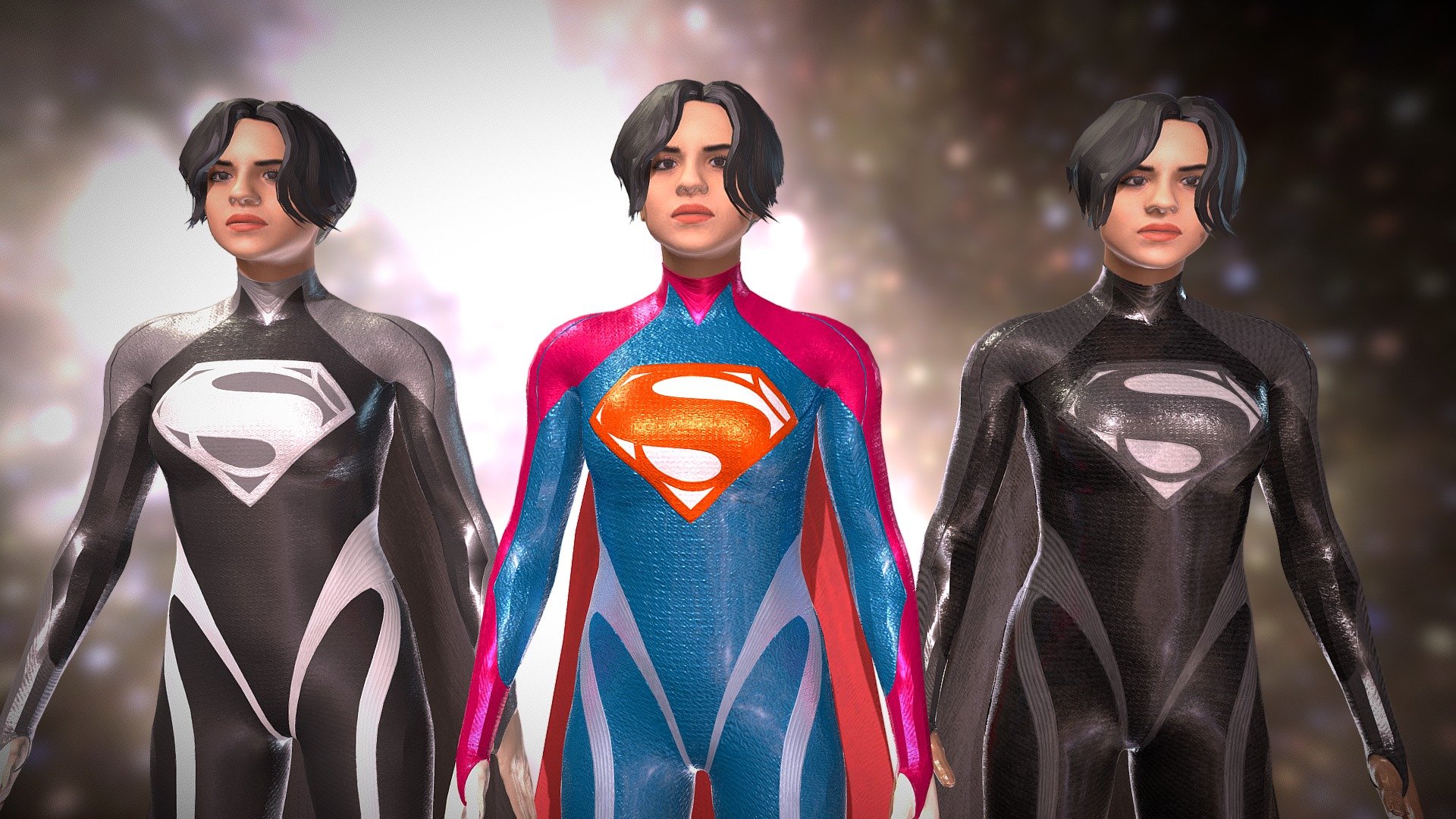 fully rigged
contains black suit and blue suit
*separate files available in zip - Supergirl (Sasha Calle) Rigged 3D model - Buy Royalty Free 3D model by Ak Creations (@akcreations) 3d model