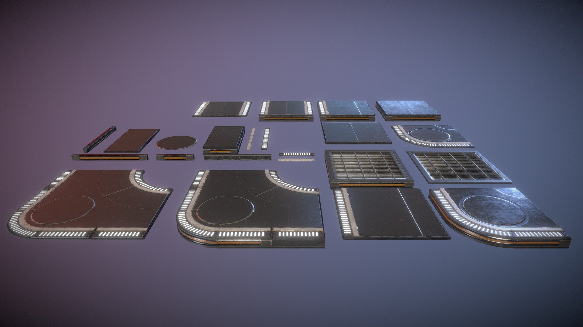 Sci-Fi Floor addon kit 1 .  This kit is an addon kit for the Sci-Fi parts kit which adds 23 models, a variety of floors and floor details to enhance your retro sci fi environment! - Sci Fi Floors Kit 1 - Buy Royalty Free 3D model by rickknox3d 3d model