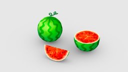Cartoon watermelon Low-poly 3D model food, fruit, garden, orchard, summer, farm, juice, nature, sweet, health, watermelon, juicy, lowpolymodel, planting, handpainted
