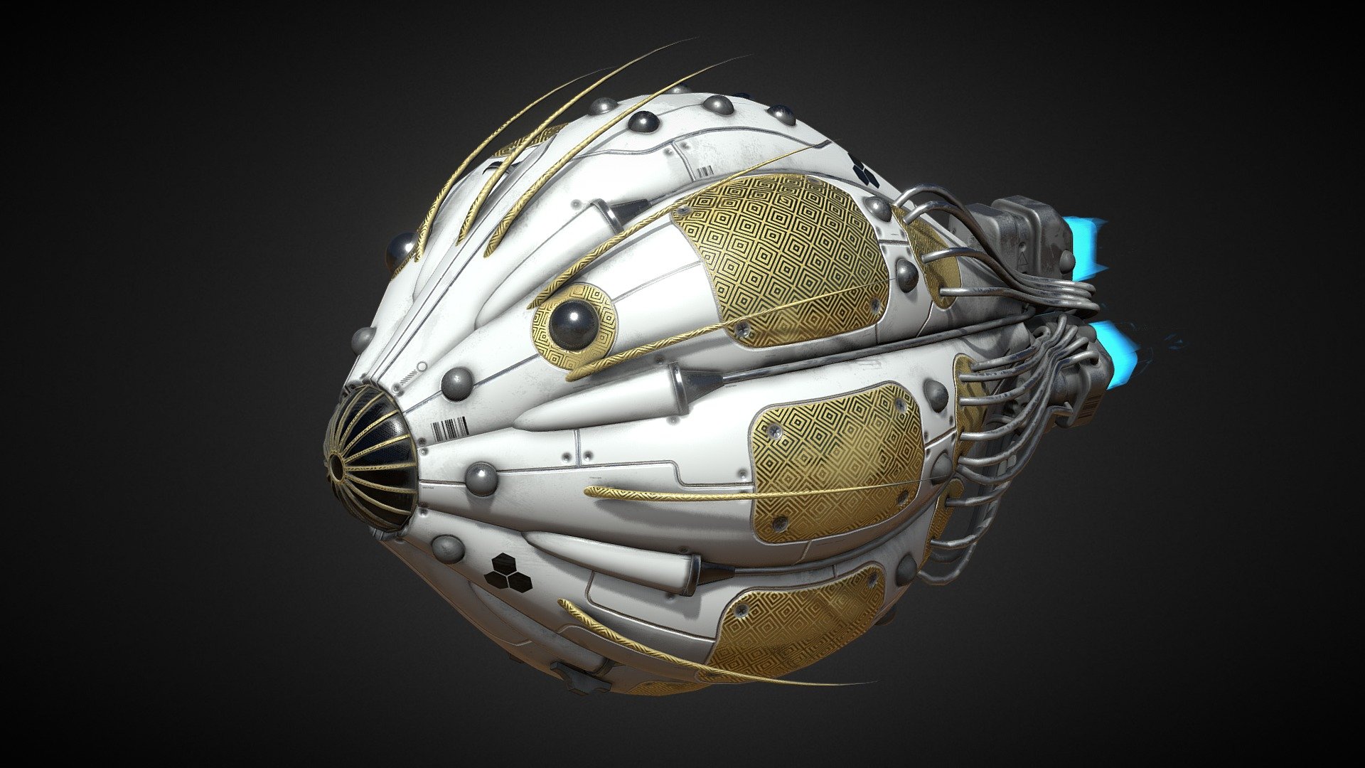 Entry for a #SketchfabWeeklyChallenge Spaceship!

Personal pod designed specifically for a given person. Pros - quick, fast, small, has variety of sensors, built in warp drive. Cons - no armor, no weapons, no cargohold.

Substance Painter + Blender. Feel free to use 3d model