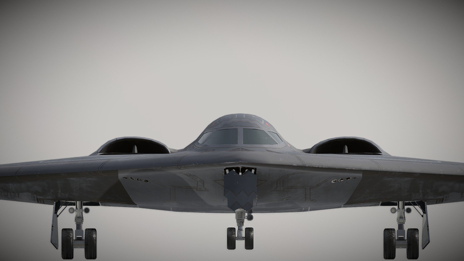 The Northrop Grumman B-2 Spirit, also known as the Stealth Bomber, is an American heavy strategic bomber, featuring low-observable stealth technology designed to penetrate dense anti-aircraft defenses. A subsonic flying wing with a crew of two, the plane was designed by Northrop (later Northrop Grumman) and produced from 1987 to 2000.[1][3] The bomber can drop conventional and thermonuclear weapons,[4] such as up to eighty 500-pound class (230 kg) Mk 82 JDAM GPS-guided bombs, or sixteen 2,400-pound (1,100 kg) B83 nuclear bombs 3d model