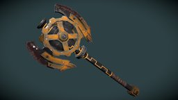 Gear Axe (optimised for games) ready, metal, mecanical, weapon, game, lowpoly, axe, gear