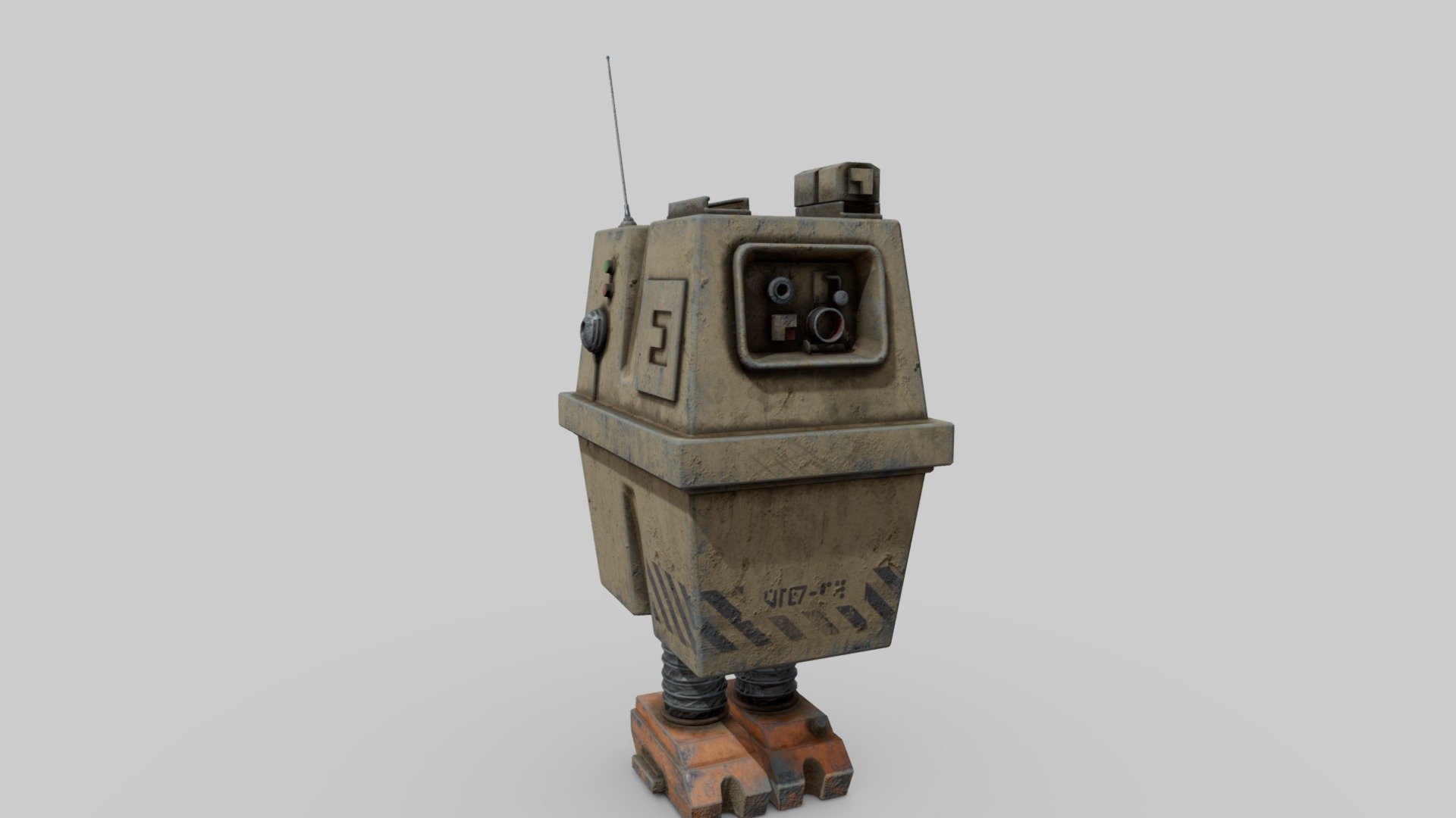 Made a quick gonk droid, I wanted something boxy and easy. Not based on any one specific droid. Textured in Substance Painter, the text says &ldquo;EG-43