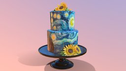 Van Gogh dutch, cake, van, luxury, painting, night, bakery, vincent, gogh, oil-painting, starry, elegante, photogrammetry, art, cakesburg, buttercream