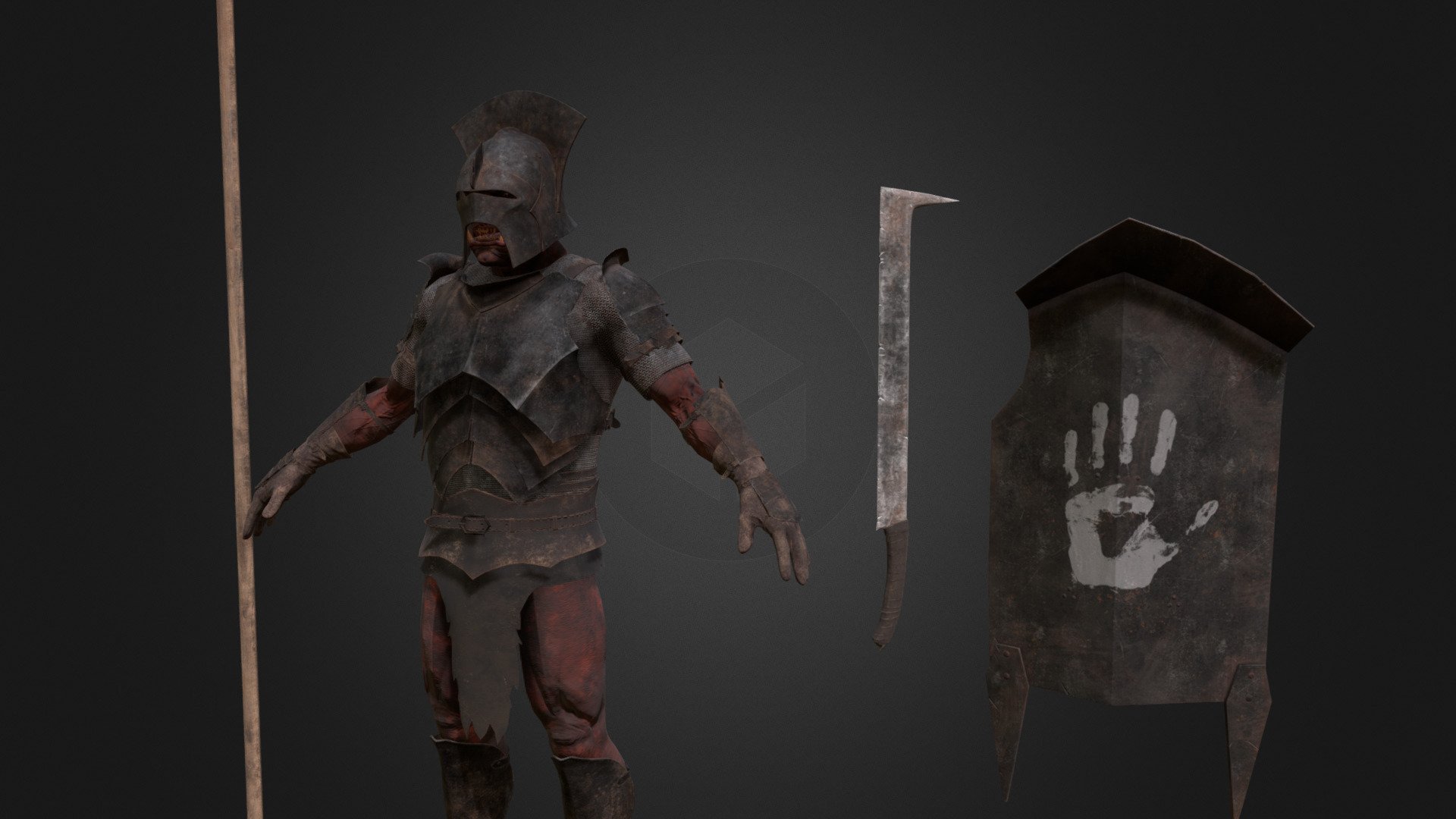 There is the Uruk pack from the J.R.R Tolkien universe ! 

Uruk armoured + Spear + Shield + sword

All asset are game ready, made for Unreal

Enjoy !! - Uruk pack01 - Buy Royalty Free 3D model by Brice_VIARD 3d model