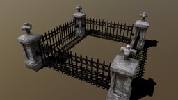 Cemetery Small Fence & Posts (Game Ready)