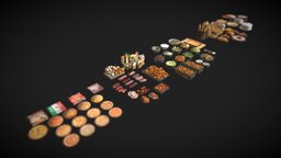 100-packs of  3D food models food, meat, pack, bread, pizza, kitchen, realisticmodel, cakes, food3dmodel, realistictextures, low-poly, asset, game, gameasset, decoration, model3d, assets-game-3d