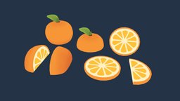 Cute Orange food, fruit, cute, orange, colorful, slice, lowpoly, gameasset, anime, simple, gameready