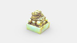 Cartoon Imperial jade unicorn seal ancient, ruby, treasure, beryl, seal, imperial, lion, chinese, stamp, agate, lowpolymodel, handpainted, stone, carbuncle