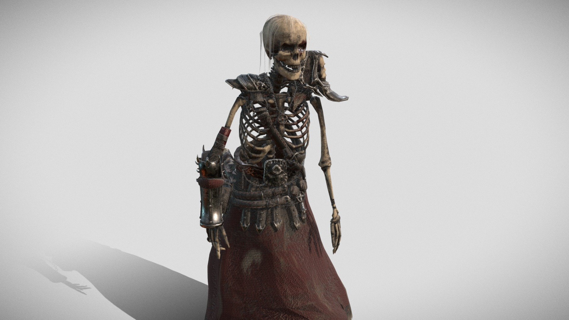 High-quality skeleton wizard model focused on game development with PBR textures. Executed without plug-ins, is ready for use in a variety of formats (you can write if you need a specific). Includes a demo scene for the Unity.

 Included:

Character Model - 23,206 verts

Sets of texture (3 variations):

Color 4096x4096 Metallic 4096x4096 Roughness 4096x4096 Normal 4096x4096

Unity uses 2 materials, standard and double-sided. Download the .unitypackage to get the correct material and texture settings.

Animations: Idle, IdleCasting, Walk, Run, Death1, Death2, React1, React2, Bow shot, Melee Attack1, Melee Attack2, Left Hand Melee Attack1, Left Hand Melee Attack2, Left Hand Melee Attack3, Casting Attack 1, Casting Attack 2, Casting Attack 3, Casting Attack 4 3d model