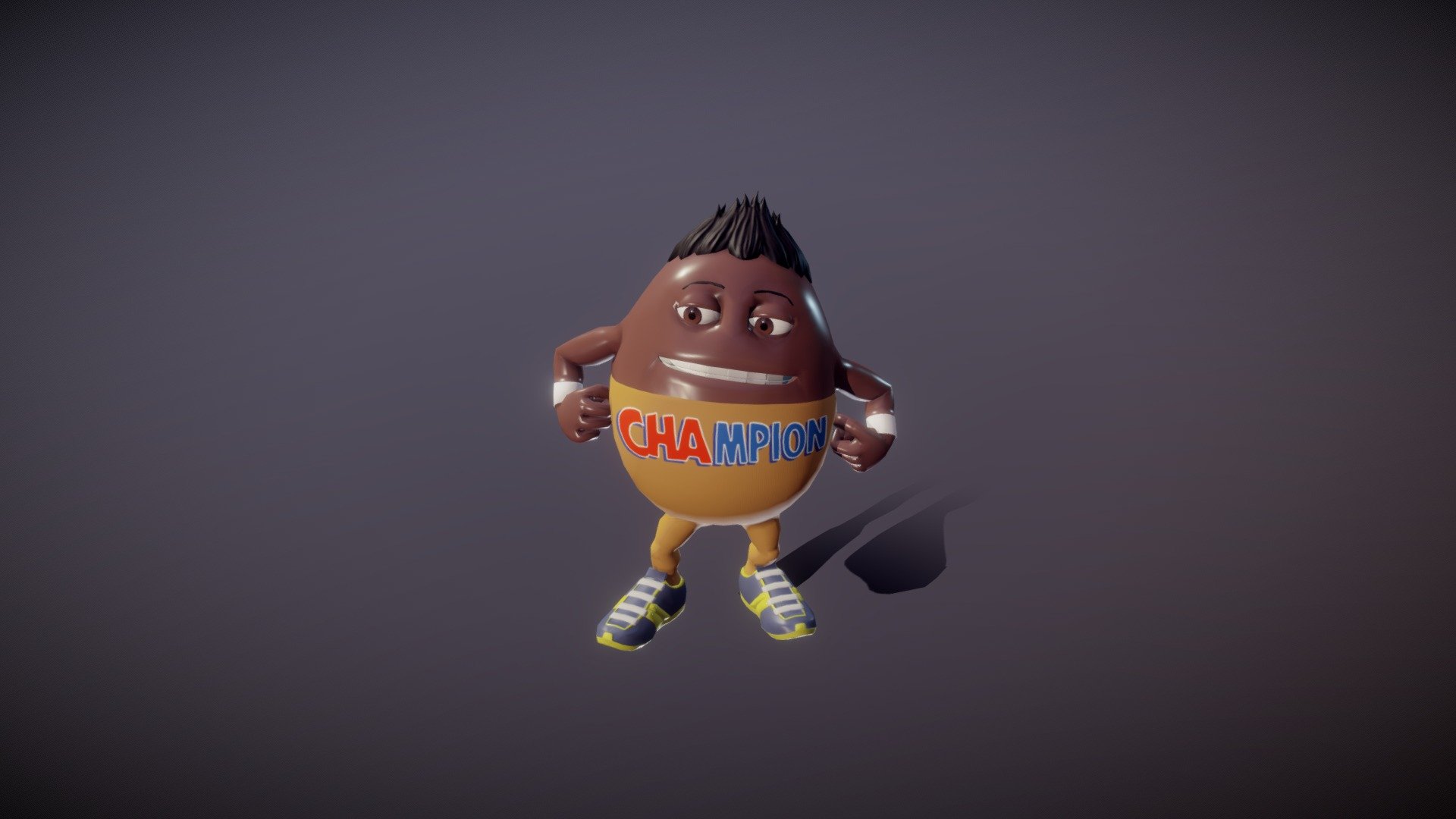 A character I made for mobile game based on a food product commercial. Unfortunately, the project was cancelled. Modelled and uv unwrapped in Maya. Texture done in Substance Painter. Rigged in Blender. 
Poly count: 4237 faces, 8202 tris 3d model