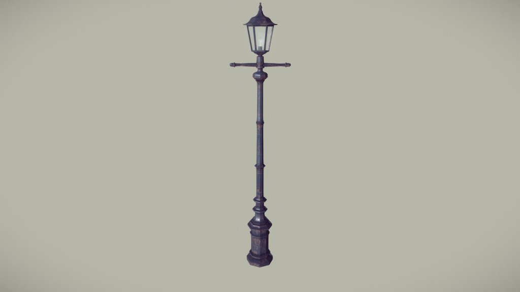 1800-style antique, worn street light with lightbulb and 4K textures 3d model
