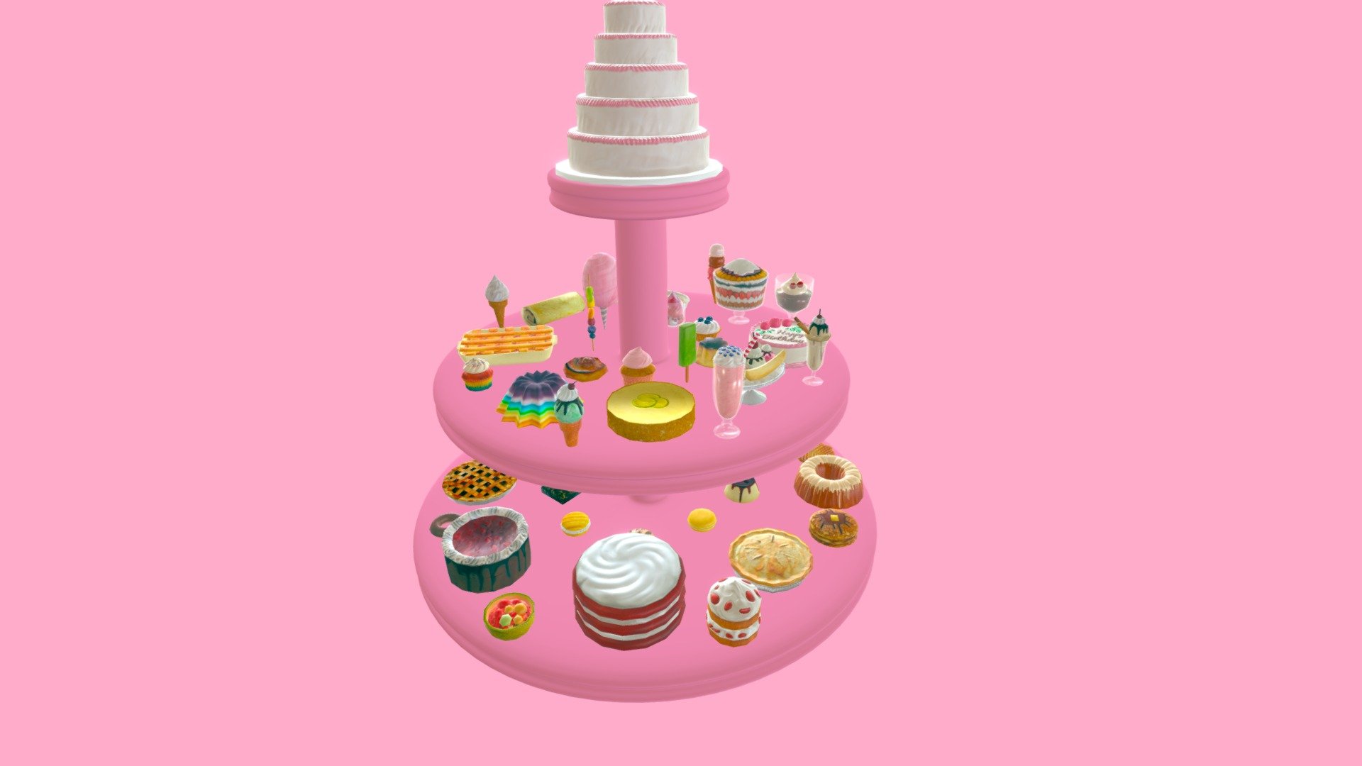 This asset pack contains 50 classic desserts! From cheesecakes to banana splits, everything your game needs to be sweet.
 
 Unity Asset Store: 
 Reallusion: r
 CG Trader: c
 Turbosquid: t
 - Dessert Heaven Pack - 3D model by Nekobolt 3d model