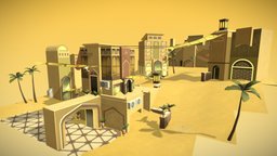 Sand City desert, gamedev, map, location, handpainted, low-poly, gameart, mobile, gameasset, environment