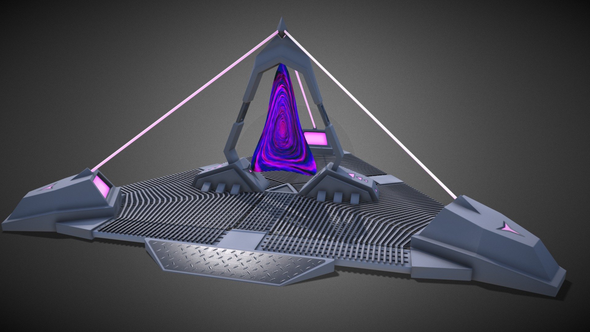This hard surface portal is the first of three exploring shape language in design. It is loosely inspired by games such as Doom: Eternal. Most of the elements in this design are triangular. The warp tunnel of this portal was animated at the texture level.

Find out more on my socials: Chrismartinartist

Polys: 3127
Tris: 5880
Verts: 3280 - Triangle Portal - 3D model by Chrismartinartist 3d model