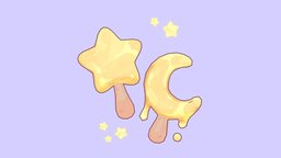 Star and Moon Ice Cream moon, cute, cream, sugar, shiny, stylised, icecream, star, kawaii, melting, shinning, woodstick