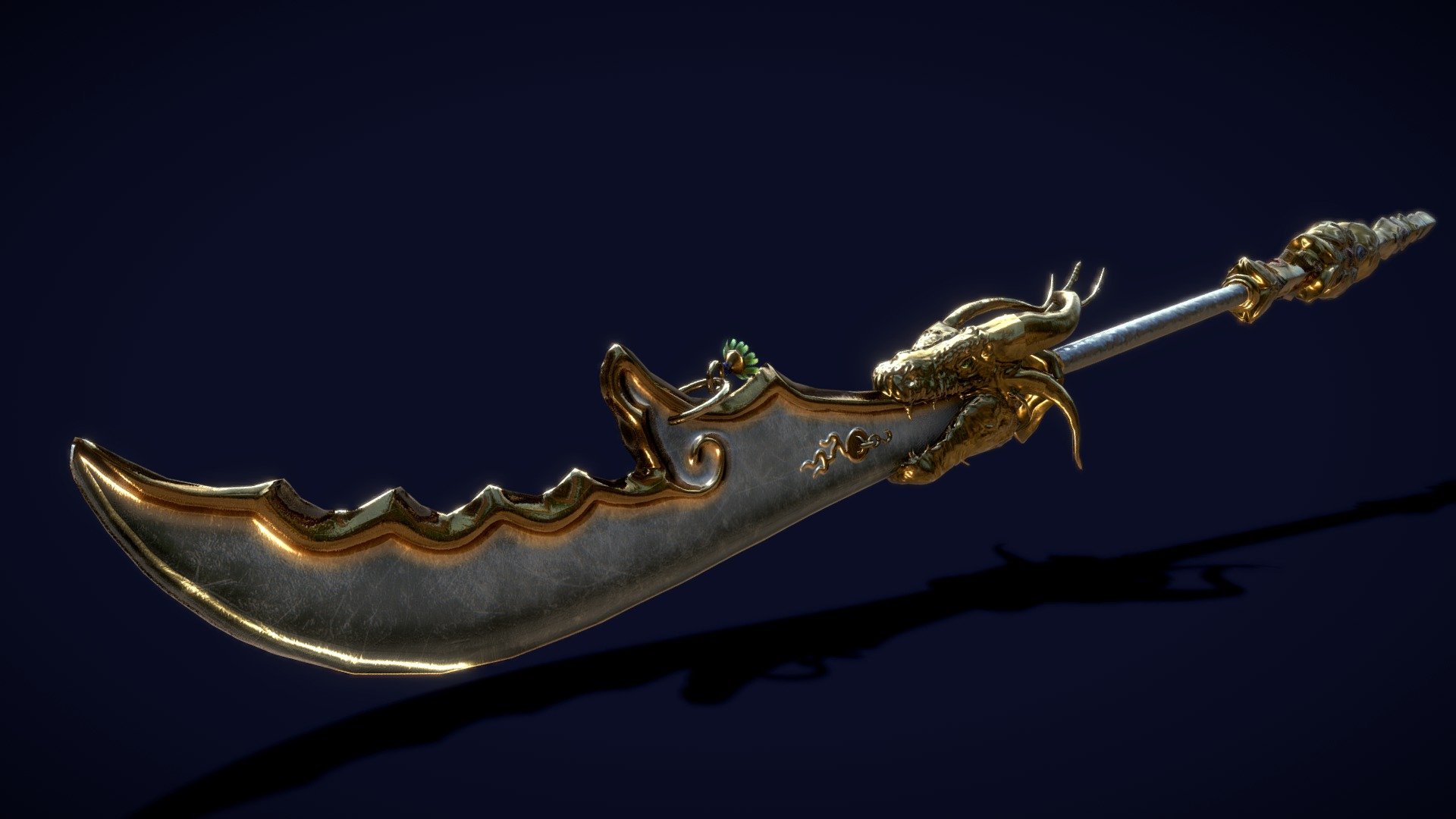 This is inspired by Guan Yu's guandao that can be seen below in the image. I put my own spin on it using the head of a dragon I made recently (I uploaded that here too!) 

 - Guandao Staff Weapon - 3D model by Heather_3D 3d model