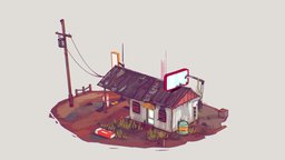 Station C (Welcome Home) automobile, power, abandoned, gas, drawing, post-apocalyptic, petrol, summer, station, blender-3d, abandoned-building, powerarmors, handpainted, blender, art, lowpoly, fallout, blende-3d