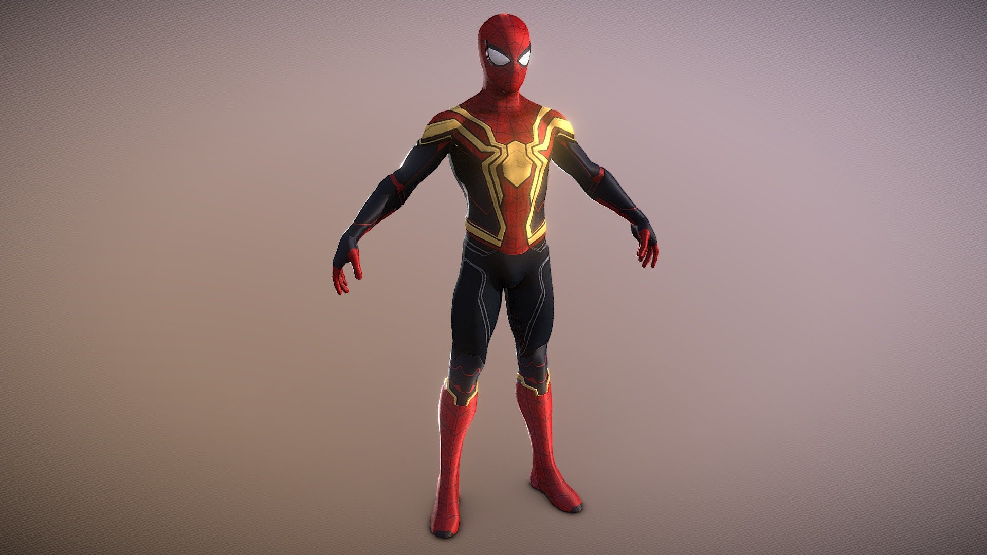 The Hybrid Suit consists of the MCU's Upgraded Suit with some nanites from the Iron Spider Suit added over it that form a golden spider emblem in the front and back of the suit. 
Spider-Man's Hybrid Suit is conceived after the nanites used to control Doctor Octopus' tentacles were retrieved back to Peter. Following May Parker's death at the hands of Raimi-Verse's Green Goblin, Peter uses this suit, with the help from his two older counterparts from modern Marvel live action universes prior to the Marvel Cinematic Universe to prepare for their final battle against all of the Spider-Man villains from other dimensions on Liberty Island where the Liberty Statue now has Captain America's Shield since his presumed sacrifice back in Avengers: Endgame. After Doctor Strange casts a spell to make the world forget Peter Parker had ever existed in order to send the villains and other Spider-Men home, Peter later abandons this suit in favor of a much simpler homemade suit lacking any Stark technology, - Spider-Man - Hybrid Suit - Download Free 3D model by Jako (@fairlight51) 3d model