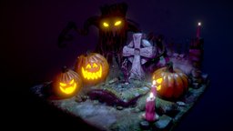 🎃Halloween🎃 graveyard, jack-o-lantern, diorama, halloween-pumpkin, halloween, pumpkin, halloween-2023