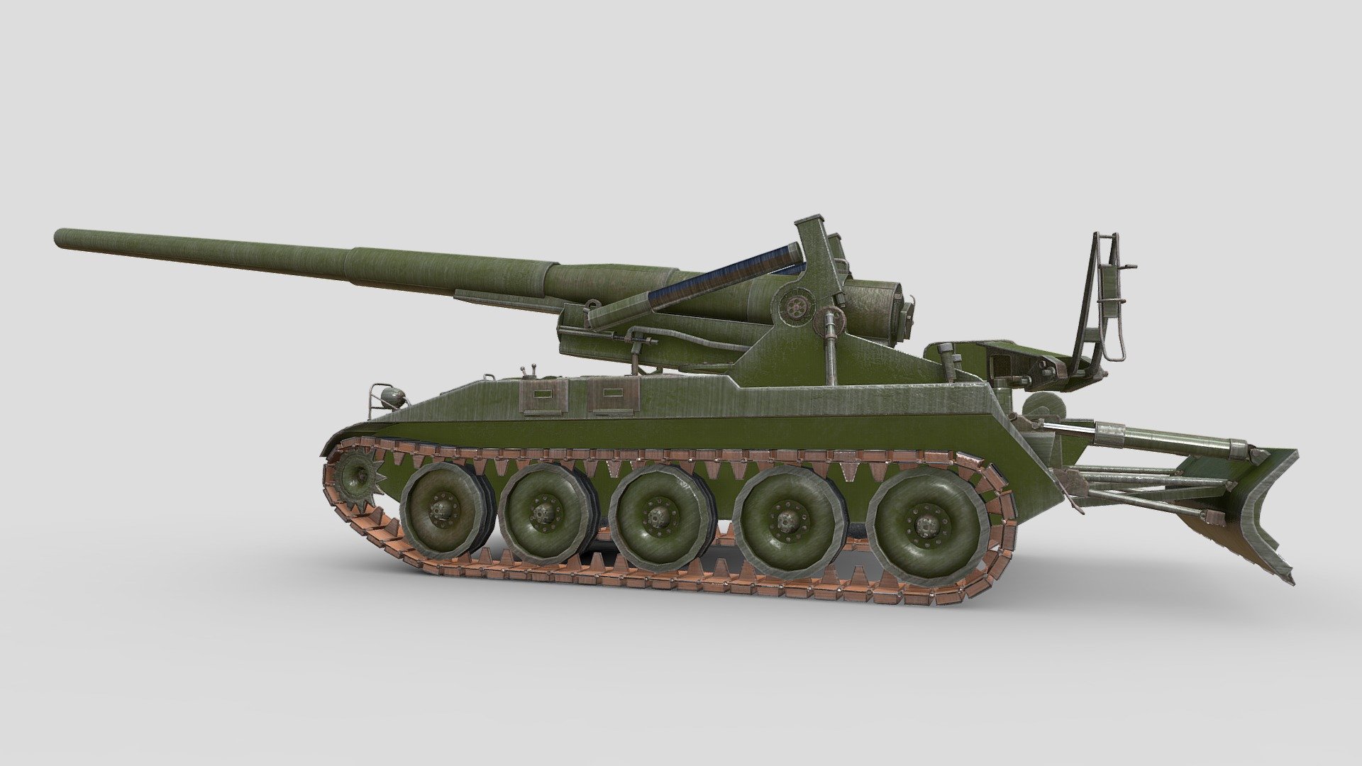 The M107 175 mm self-propelled gun was used by the U.S. Army and U.S. Marine Corps from the early 1960s to the late 1970s. It was also used by a number of allied countries in the second half of the 20th century.

The model was modeled in Blender and textured in Substance Painter, it contains 4K textures and about 25000 faces 3d model