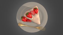 Hand Painted Strawberry Cake fruit, cake, stylised, newbie, slice, stylised-handpainted, lowpolymodel, learning-exercise, substancepainter, maya, zbrush