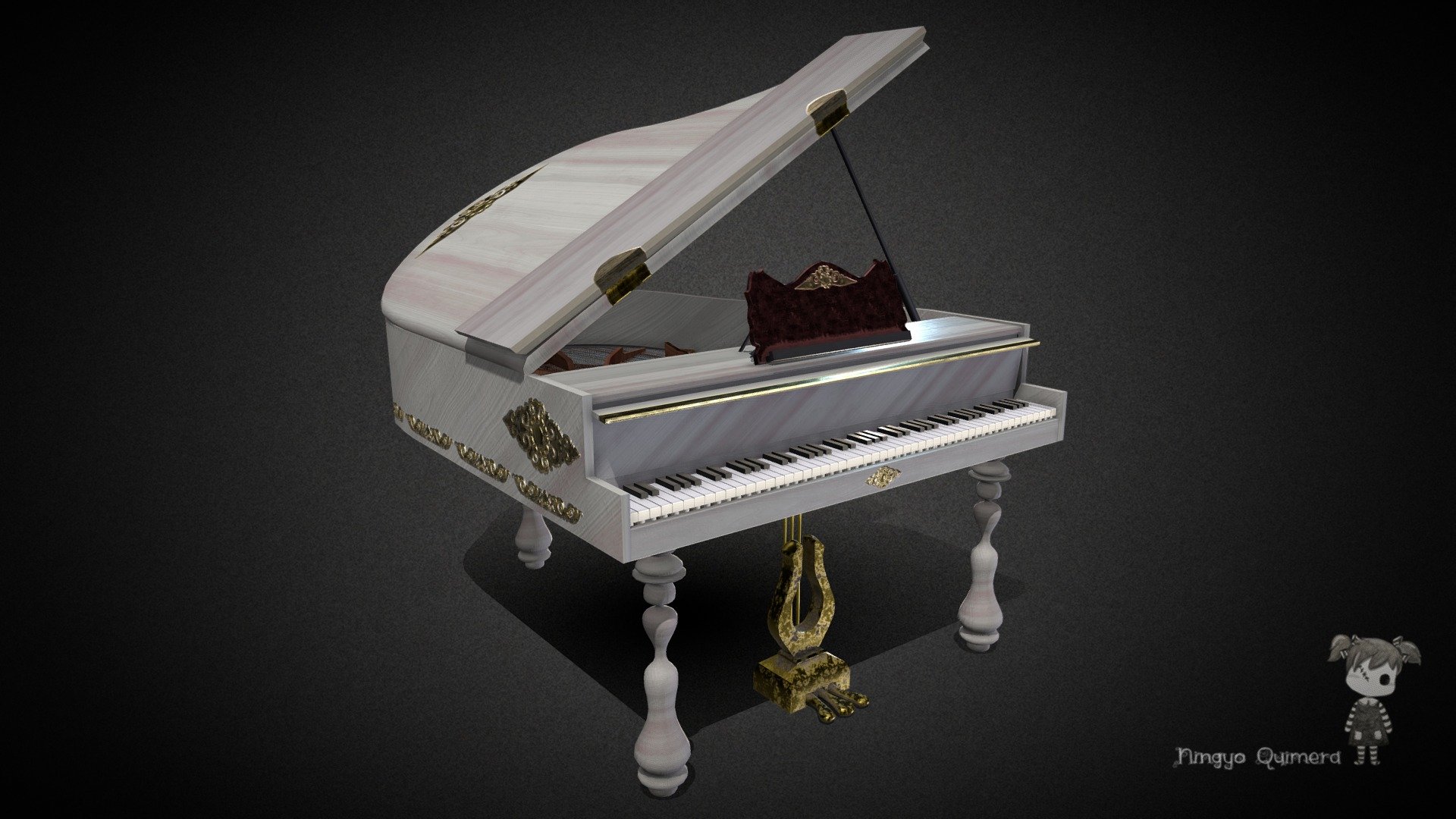 This Grand Piano 3d model, in white color and with a classy baroque style, it has been made for a videogame project in Unity 3d. 
In the Unity version, you can actually play the piano ^_^

It is completely modeled with 3ds Max, and texturized in Substance Painter and Photoshop.




This work is licensed under a Creative Commons Attribution-NonCommercial-NoDerivatives 4.0 International License - Grand Piano Baroque - Buy Royalty Free 3D model by Ningyo Quimera (@ningyoquimera) 3d model