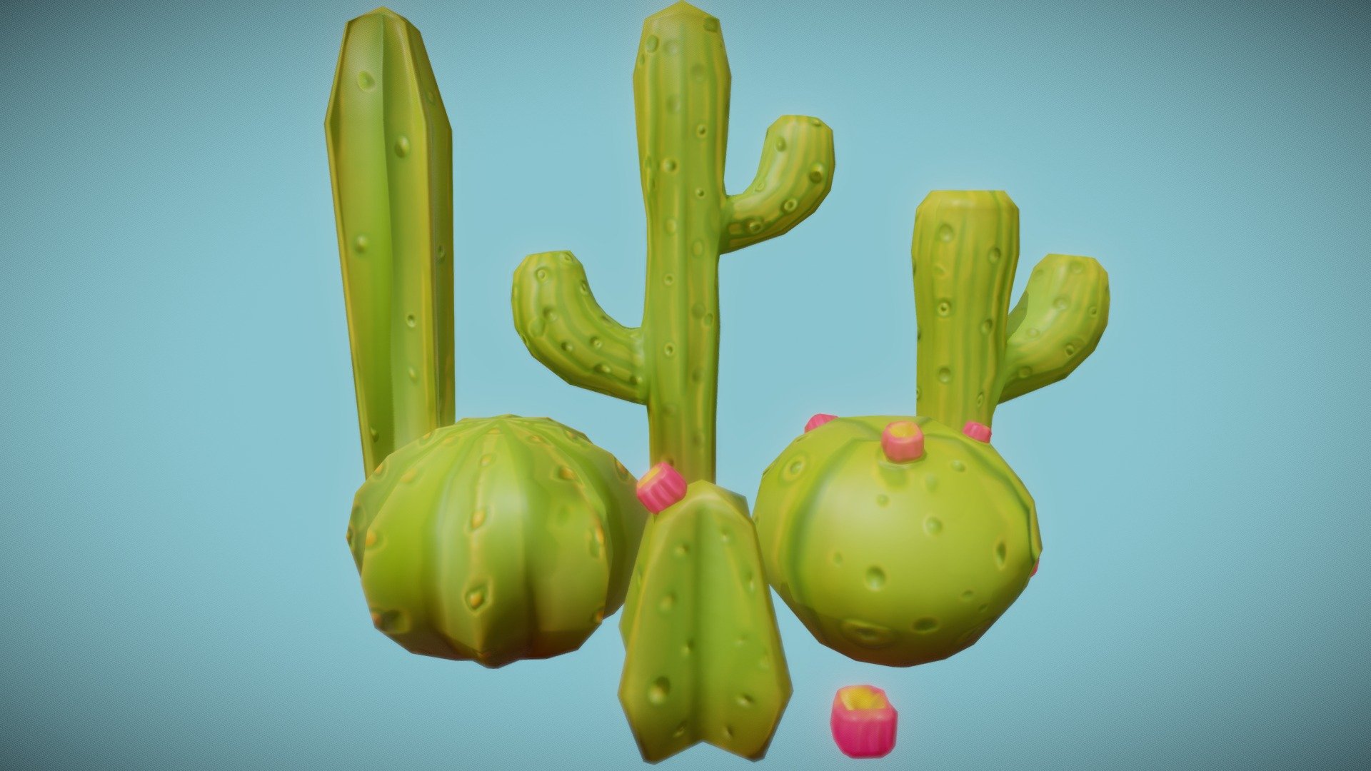 Stylised cacti set perfect for game development 3d model