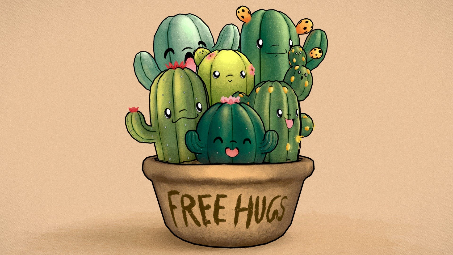 Frist try at handpainted painterly textures using Substance Painter

Based off an illustration by peppefrpep :) - Free Hugs - 3D model by theroznick 3d model