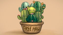 Free Hugs cute, plants, cactus, paint, ar, painterly, illustration, handpaintedtexture, painted-texture, lowpolymodel, arready, character, handpainted, lowpoly, model, gameready, illustration3d
