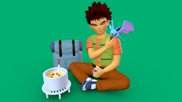 Brock cooking pokemon, b3d, pikachu, ash, eat, misty, backpack, cooking, lunch, zubat, brock, character, blender, model, anime, lunchtime