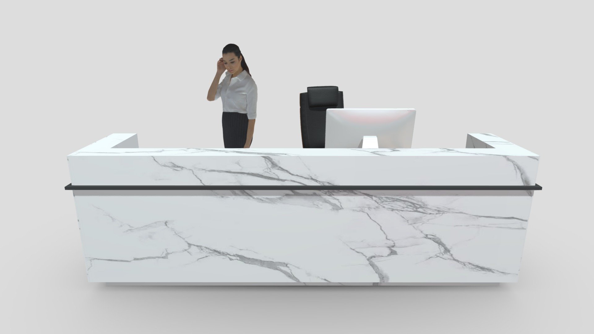 Reception Desk - 024

Native Format File : 3Ds Max 2020 &ndash; Rendering by Vray Next

File save as : 3Ds Max 2017 with converted all object to Editable Poly.

Exporting Formats :
Autodesk FBX ( .fbx ) and OBJ ( .obj &amp; .mtl ).

All 25 Texture maps are include as JPG.

Support 24/7 3d model